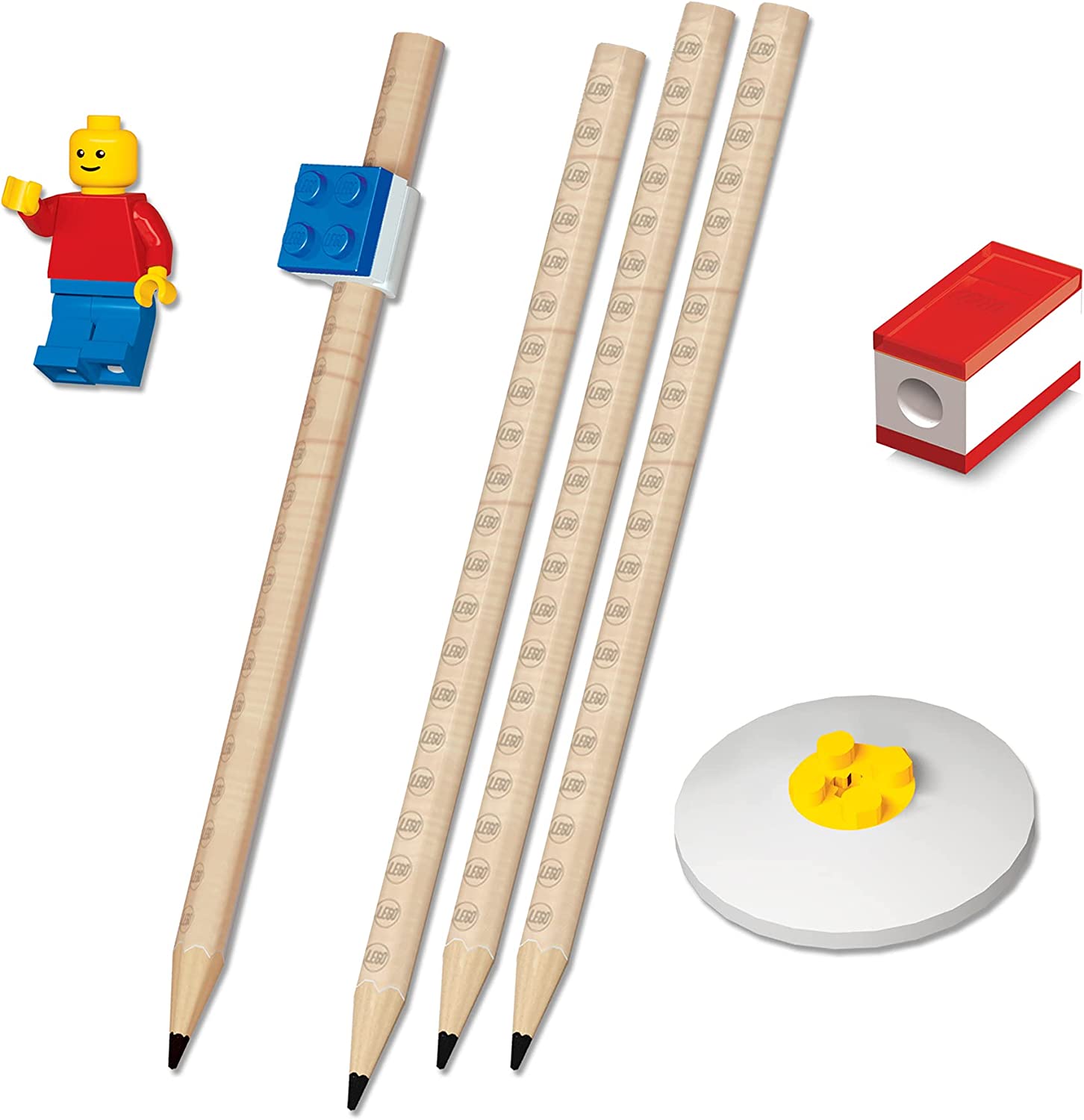 Stationary Set Con Minifigure  4 Matite 1 Topper 1 Temperamatite 1 Gomma