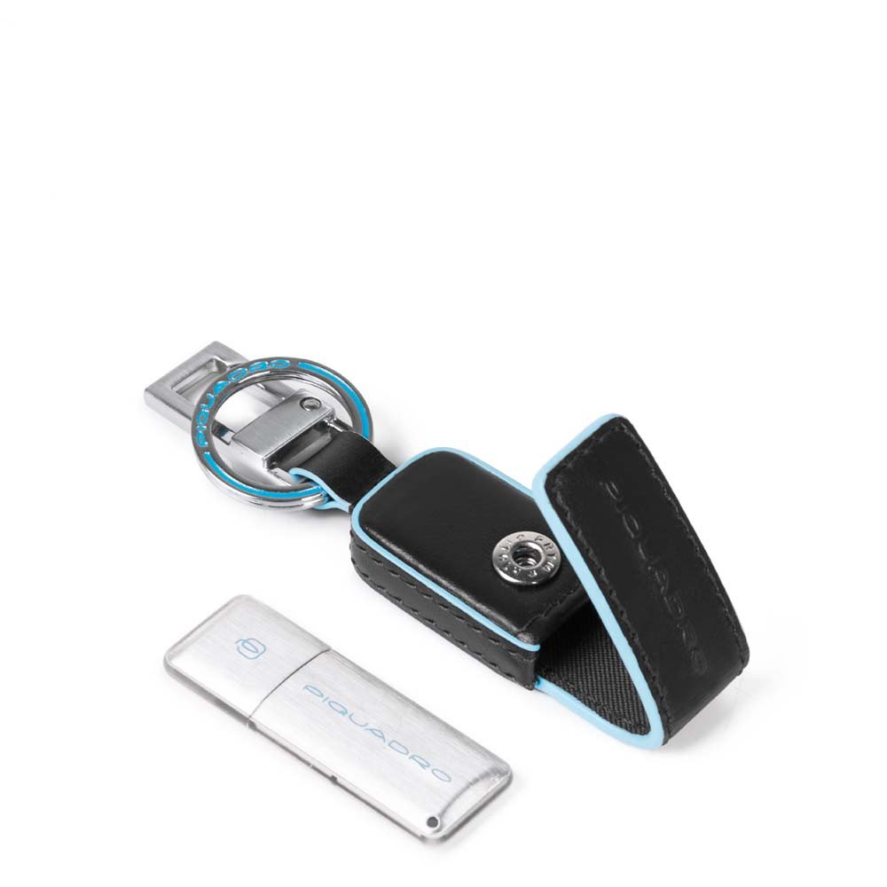 Piquadro Portachiavi Blue Square con custodia in pelle e chiavetta USB 64 GB Nero