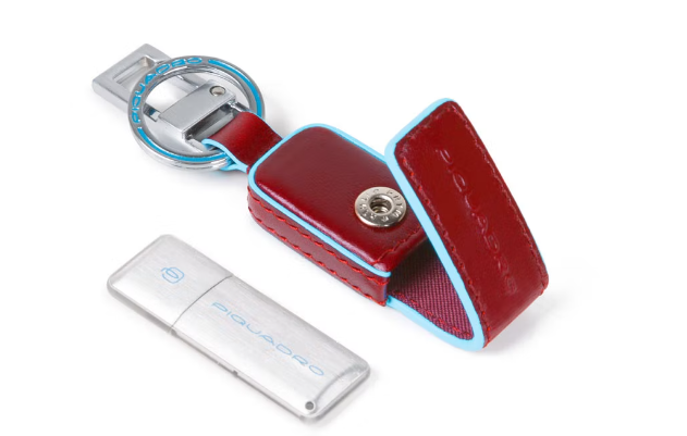 Piquadro Portachiavi in pelle con chiavetta USB da 64 GB Blue Square Rosso