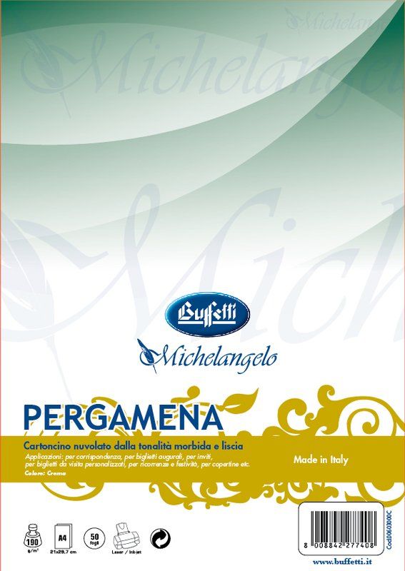 CARTONCINO PERGAMENA  LISCIO CREMA  A4  190  50FF