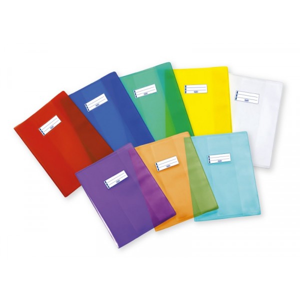 Copertine per quaderni in PP trasparente con etichetta portanome 30x21 Spessore extra Colori assortiti
