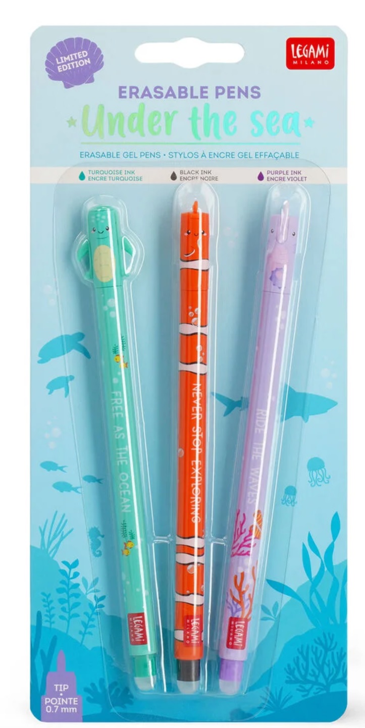 Legami Set di 3 Penne Gel Cancellabili Under the Sea Erasable Pen