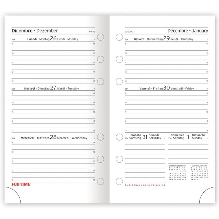 Refill agenda organizer 12 mesi ad anelli  2023misura piccola multifor  Calendario settimanale  7,7x12,7 cm  carta bianca